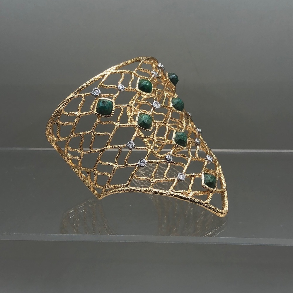 Alexis Bittar Gold Woven Cuff Statement Bracelet Bejeweled Pointy